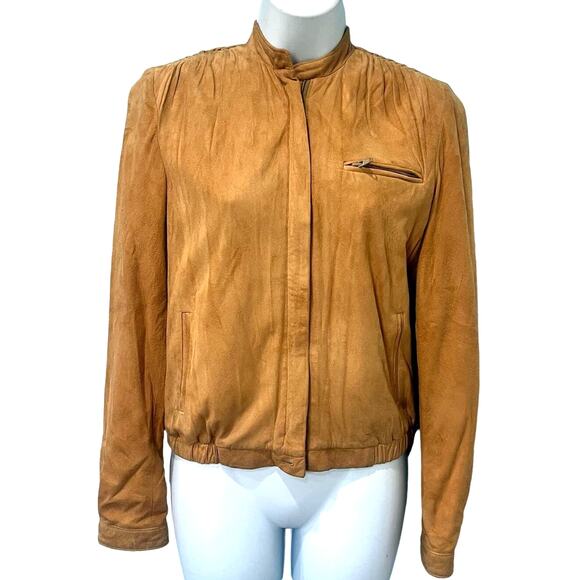 Vintage Tannery West Tan Suede Leather Jacket Zip Pocket size 4 / S *GOOD* - Picture 2 of 16